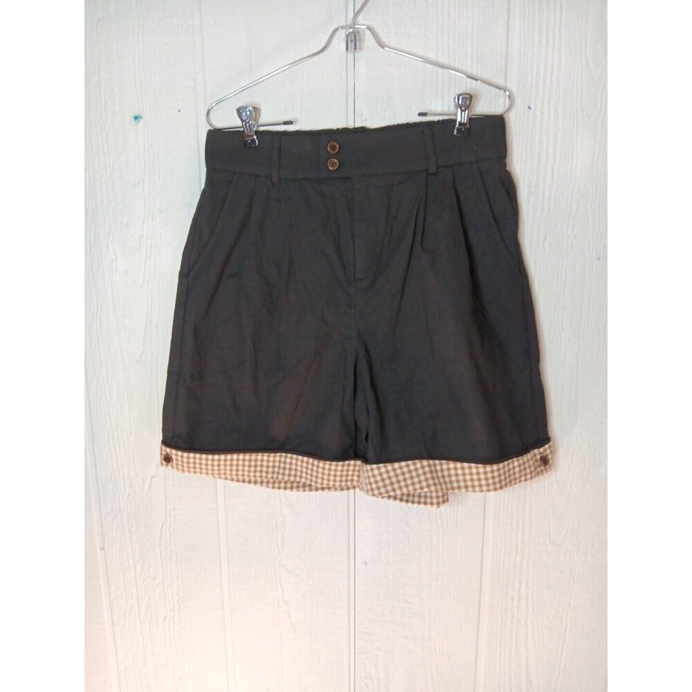 Belle Poque Bermuda Shorts Womens L NEW Elegant Retro High Waisted Check Cuff